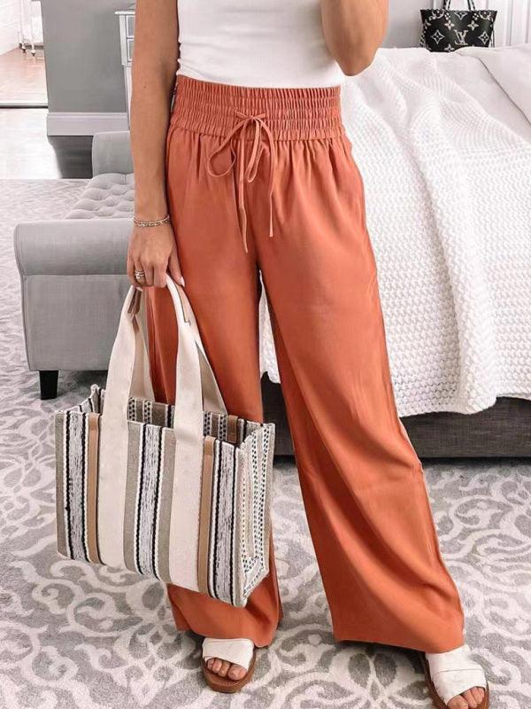 Loose Home Casual Trousers Mid-Waist Solid Color Lace-Up Wide-Leg Pants - 808Lush