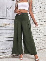 women's summer high waist wide leg casual pants with belt - 808Lush