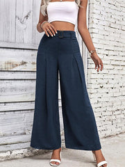 women's summer high waist wide leg casual pants with belt - 808Lush