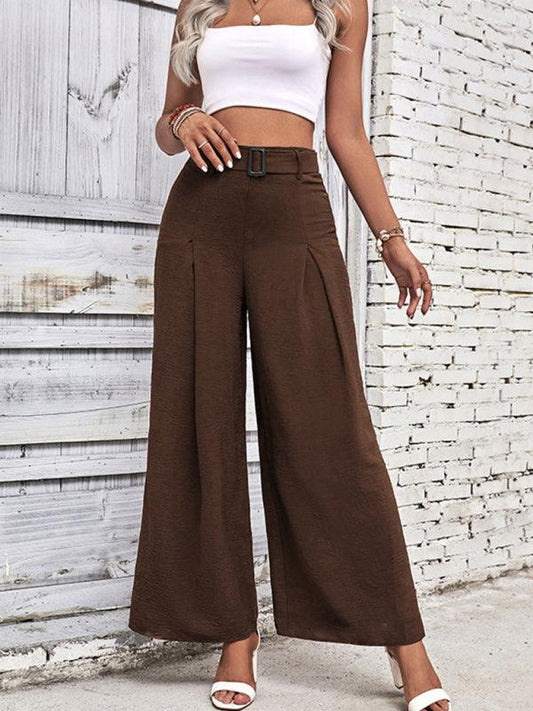 women's summer high waist wide leg casual pants with belt - 808Lush