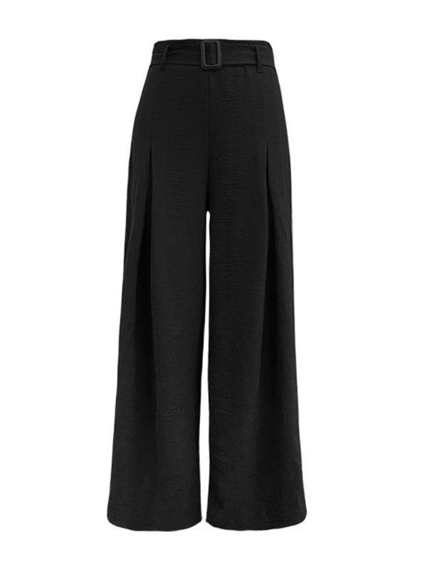 women's summer high waist wide leg casual pants with belt - 808Lush