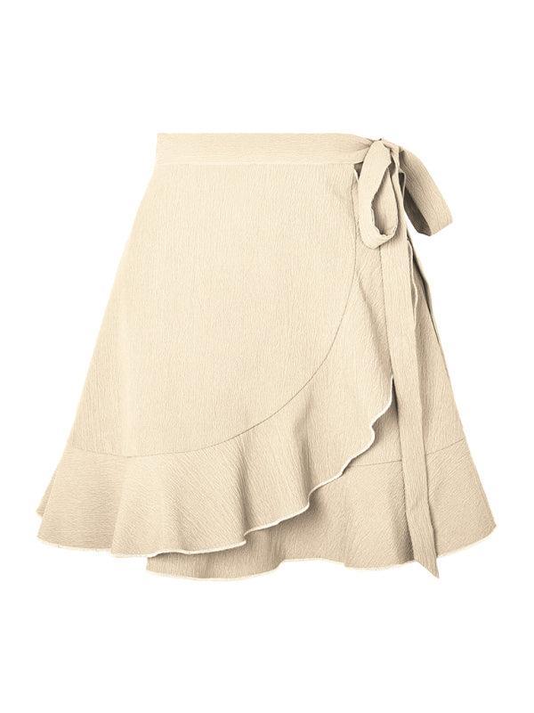 One Piece Tie Skirt High Waist Solid Ruffle Skirt - 808Lush