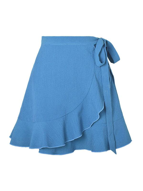 One Piece Tie Skirt High Waist Solid Ruffle Skirt - 808Lush