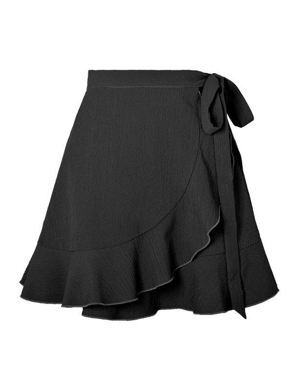 One Piece Tie Skirt High Waist Solid Ruffle Skirt - 808Lush