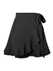 One Piece Tie Skirt High Waist Solid Ruffle Skirt - 808Lush