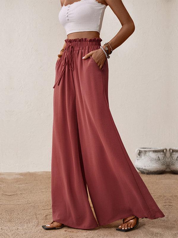 fashion big horn solid color wide-leg pants - 808Lush