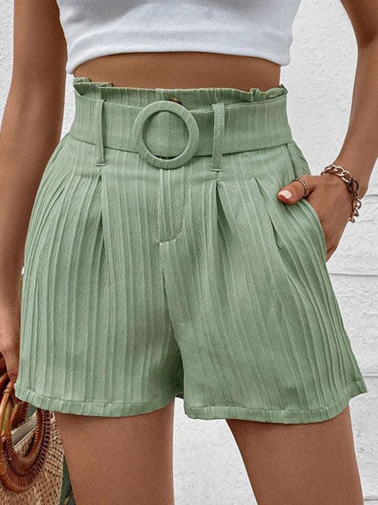 Small fresh green pleated shorts - 808Lush