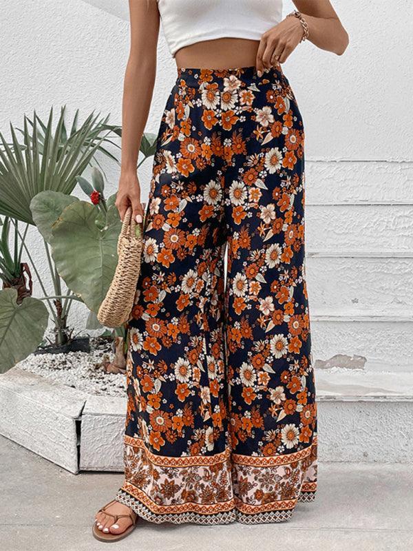 floral fashion print wide-leg pants - 808Lush