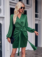 Casual V-neck tie waist long sleeve sexy dress