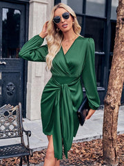 Casual V-neck tie waist long sleeve sexy dress