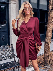 Casual V-neck tie waist long sleeve sexy dress