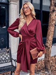 Casual V-neck tie waist long sleeve sexy dress