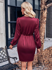 Casual V-neck tie waist long sleeve sexy dress