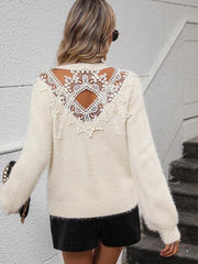 Floral Pattern Women's Knitted Sweater Round Neck Long Sleeve Pullover Sweater - 808Lush