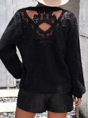 Floral Pattern Women's Knitted Sweater Round Neck Long Sleeve Pullover Sweater - 808Lush