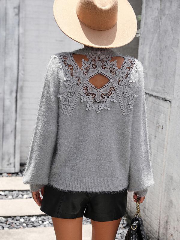 Floral Pattern Women's Knitted Sweater Round Neck Long Sleeve Pullover Sweater - 808Lush