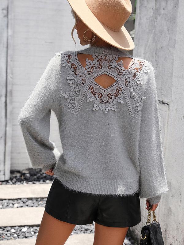 Floral Pattern Women's Knitted Sweater Round Neck Long Sleeve Pullover Sweater - 808Lush