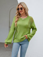 Hollow Pullover Fashion Knitted Women's Round Neck Sweater - 808Lush