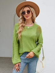 Hollow Pullover Fashion Knitted Women's Round Neck Sweater - 808Lush