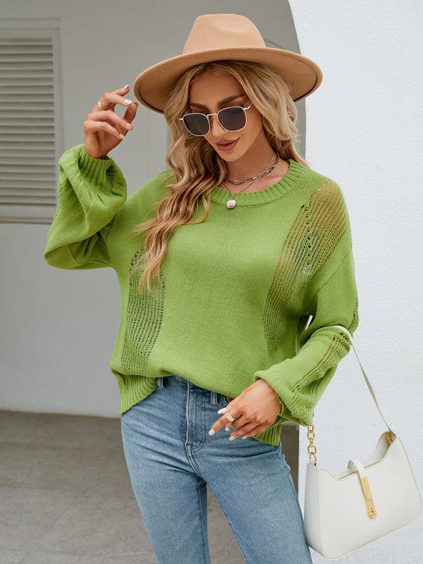 Hollow Pullover Fashion Knitted Women's Round Neck Sweater - 808Lush