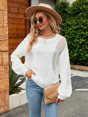 Hollow Pullover Fashion Knitted Women's Round Neck Sweater - 808Lush