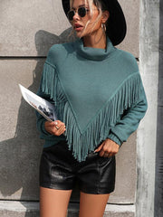 Women's Loose Fringed Sweater Knit Turtleneck Sweater - 808Lush