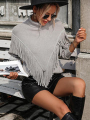 Women's Loose Fringed Sweater Knit Turtleneck Sweater - 808Lush