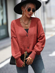 Women's V-neck button knitted cardigan