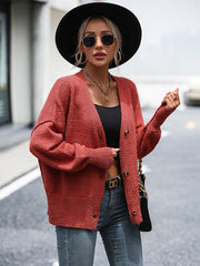 Women's V-neck button knitted cardigan