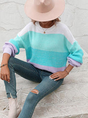 Women's Color Block Crew Neck Knit Fashion Sweater - 808Lush