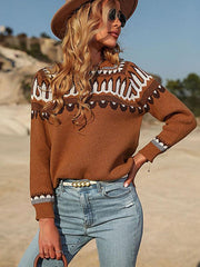 Women's Fashion Loose Brown Long Sleeve Sweater Pullover - 808Lush