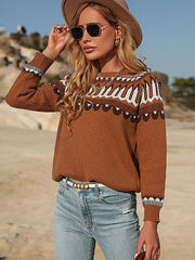 Women's Fashion Loose Brown Long Sleeve Sweater Pullover - 808Lush