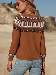 Women's Fashion Loose Brown Long Sleeve Sweater Pullover - 808Lush