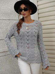 Trumpet sleeve hollow pullover round neck loose sweater women - 808Lush