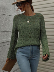 Trumpet sleeve hollow pullover round neck loose sweater women - 808Lush