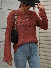 Trumpet sleeve hollow pullover round neck loose sweater women - 808Lush