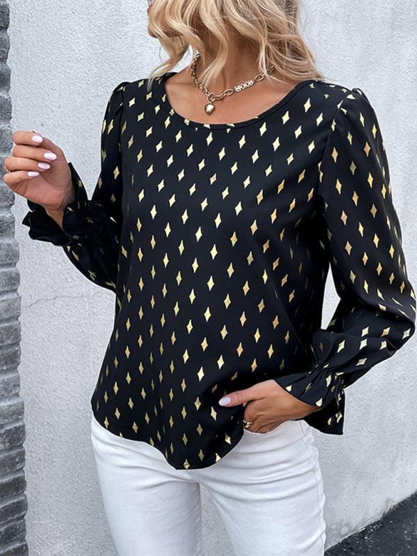 Women's polka dot black bronzing shirt with long sleeves - 808Lush