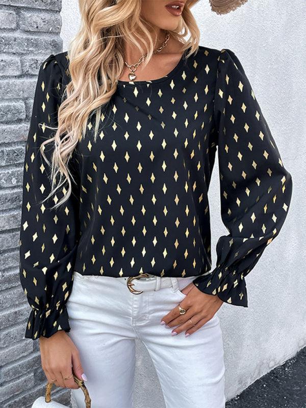 Women's polka dot black bronzing shirt with long sleeves - 808Lush