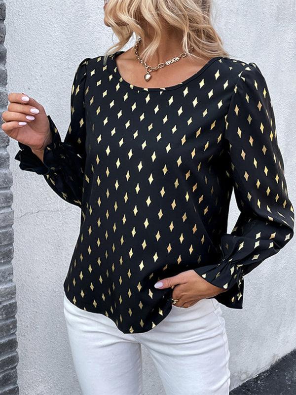 Women's polka dot black bronzing shirt with long sleeves - 808Lush