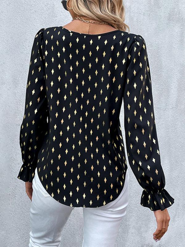 Women's polka dot black bronzing shirt with long sleeves - 808Lush