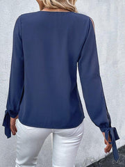 women's long sleeve cross-border solid color hollow shirt - 808Lush