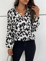 Retro Fashion Lapel Long Sleeve Printed Shirt Top - 808Lush