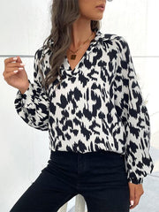 Retro Fashion Lapel Long Sleeve Printed Shirt Top - 808Lush