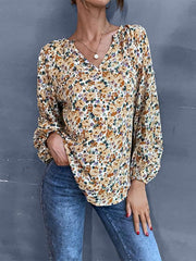 holiday fashion women's loose v-neck long-sleeved floral shirt - 808Lush