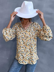 holiday fashion women's loose v-neck long-sleeved floral shirt - 808Lush