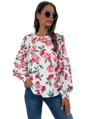 Women's Round Neck Long Sleeve Floral Shirt Top - 808Lush