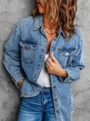 Street trendy denim lapel loose type simple blouse - 808Lush