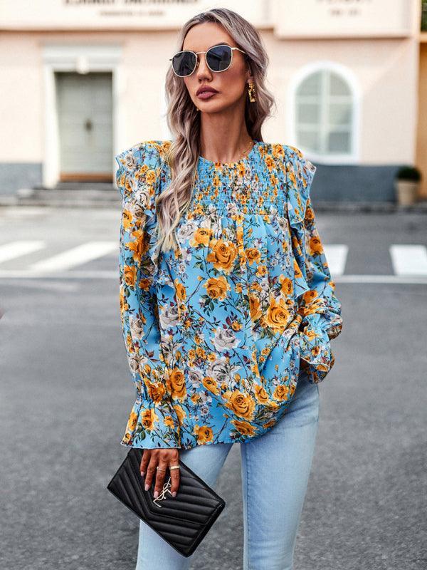 women's elegant commuter floral long-sleeved shirt - 808Lush