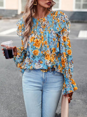 women's elegant commuter floral long-sleeved shirt - 808Lush