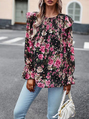 women's elegant commuter floral long-sleeved shirt - 808Lush